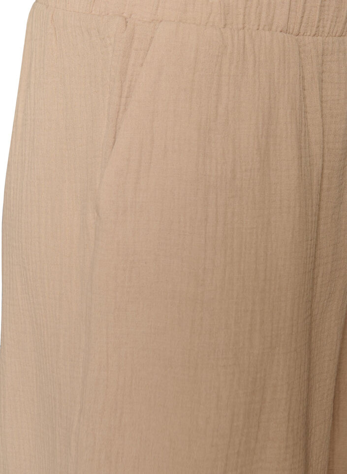 Shorts i bomuldsmusselin med h&oslash;j talje, Beige, Packshot image number 2