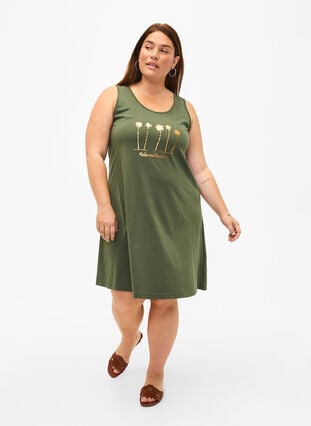 Ærmeløs bomulds kjole med a-shape, Thyme W. Palm trees, Model image number 2