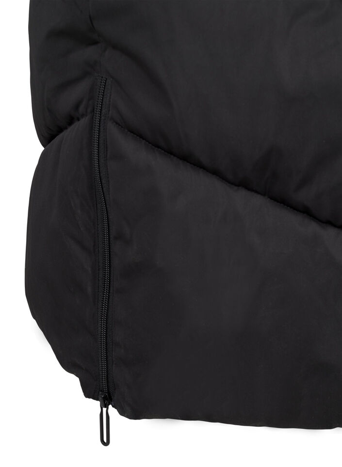 Lang pufferfrakke med h&aelig;tte og lommer, Sort, Packshot image number 4