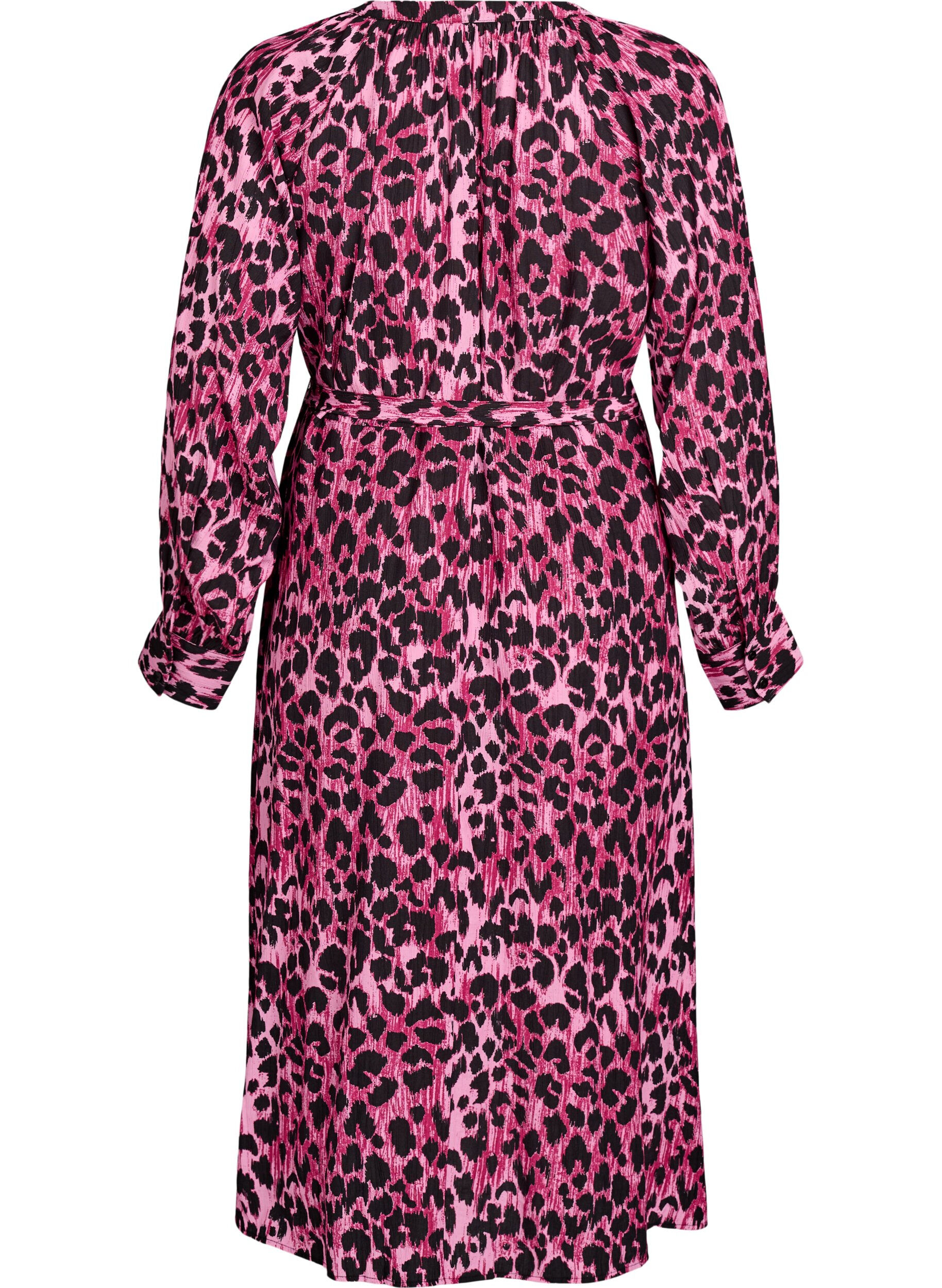 Zizzi Midikjole med knaplukning og bindeb&aring;nd, Lyser&oslash;d, Packshot image number 1