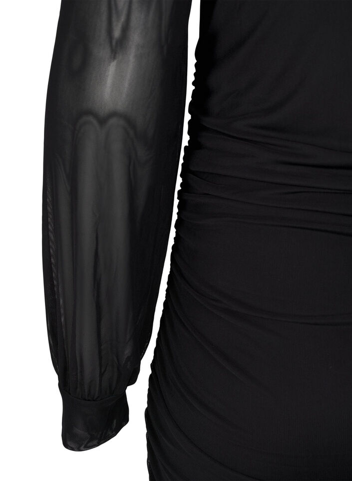 Mellemlang meshkjole med draperinger, Black, Packshot image number 2