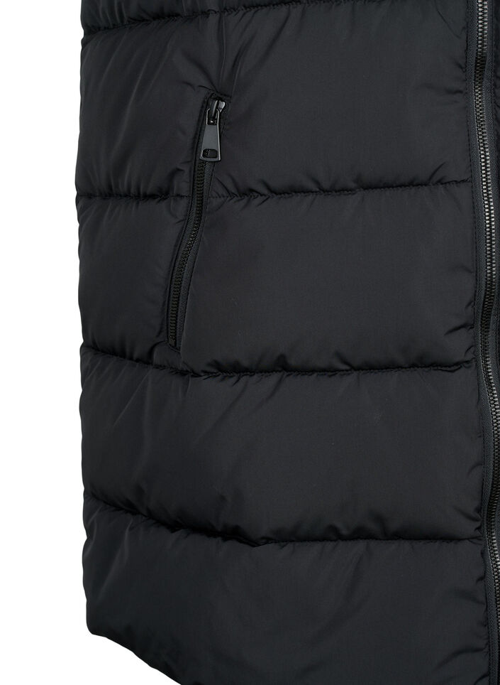 Lang vest med h&aelig;tte og lommer, Sort, Packshot image number 3
