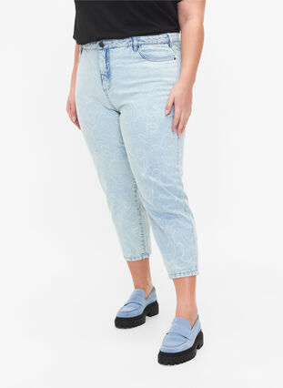 Cropped Mille mom jeans med print, Light blue denim, Model image number 2