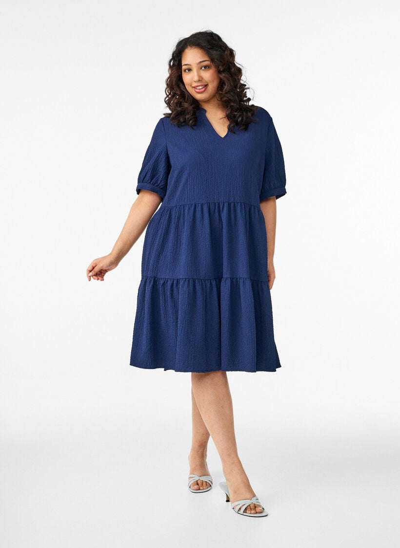 Kort kjole med A-facon, Bl&aring;, Model image number 1