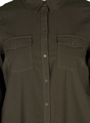 Lang bomuldsskjorte med brystlommer, Khaki Green, Packshot image number 2