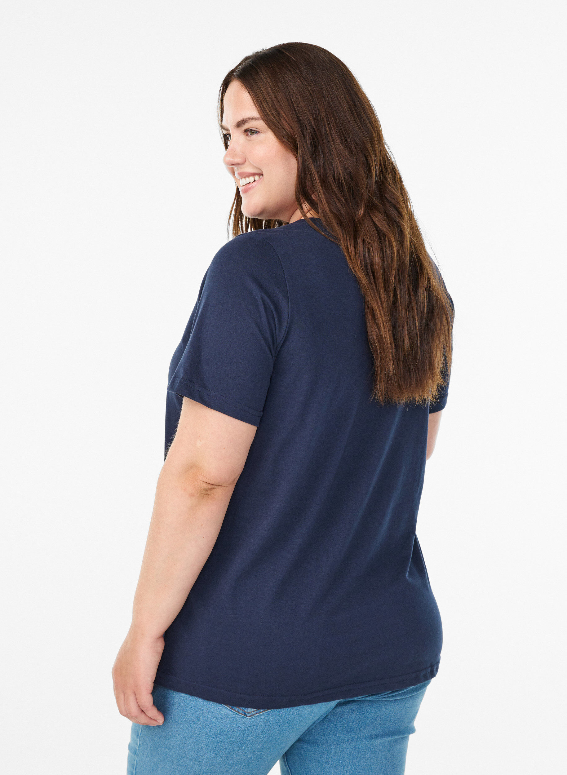 Zizzi FLASH - T-shirt med motiv, Bl&aring;, Model image number 2