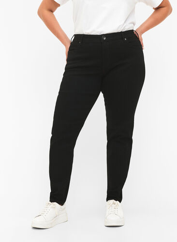 Slim fit Emily jeans med regulær talje, Black, Model image number 2