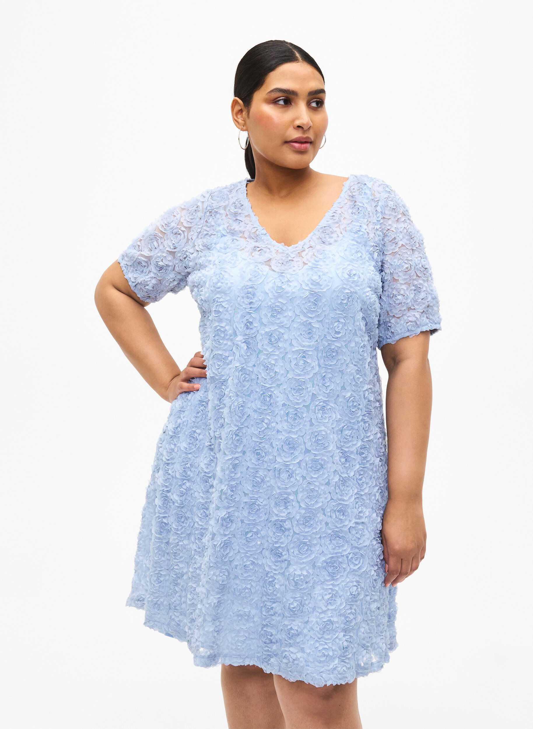 Zizzi Festkjole med 3D-blomster, Cashmere Blue, Model image number 0