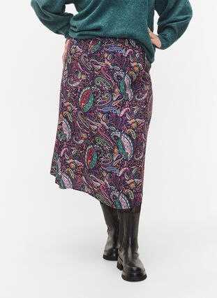 Viskose midi-nederdel i paisleyprint, Multi Paisley, Model image number 3