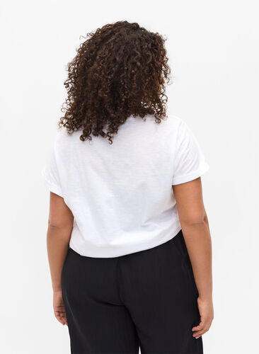 T-shirt med tryk i økologisk bomuld, Bright White TEXT, Model image number 1
