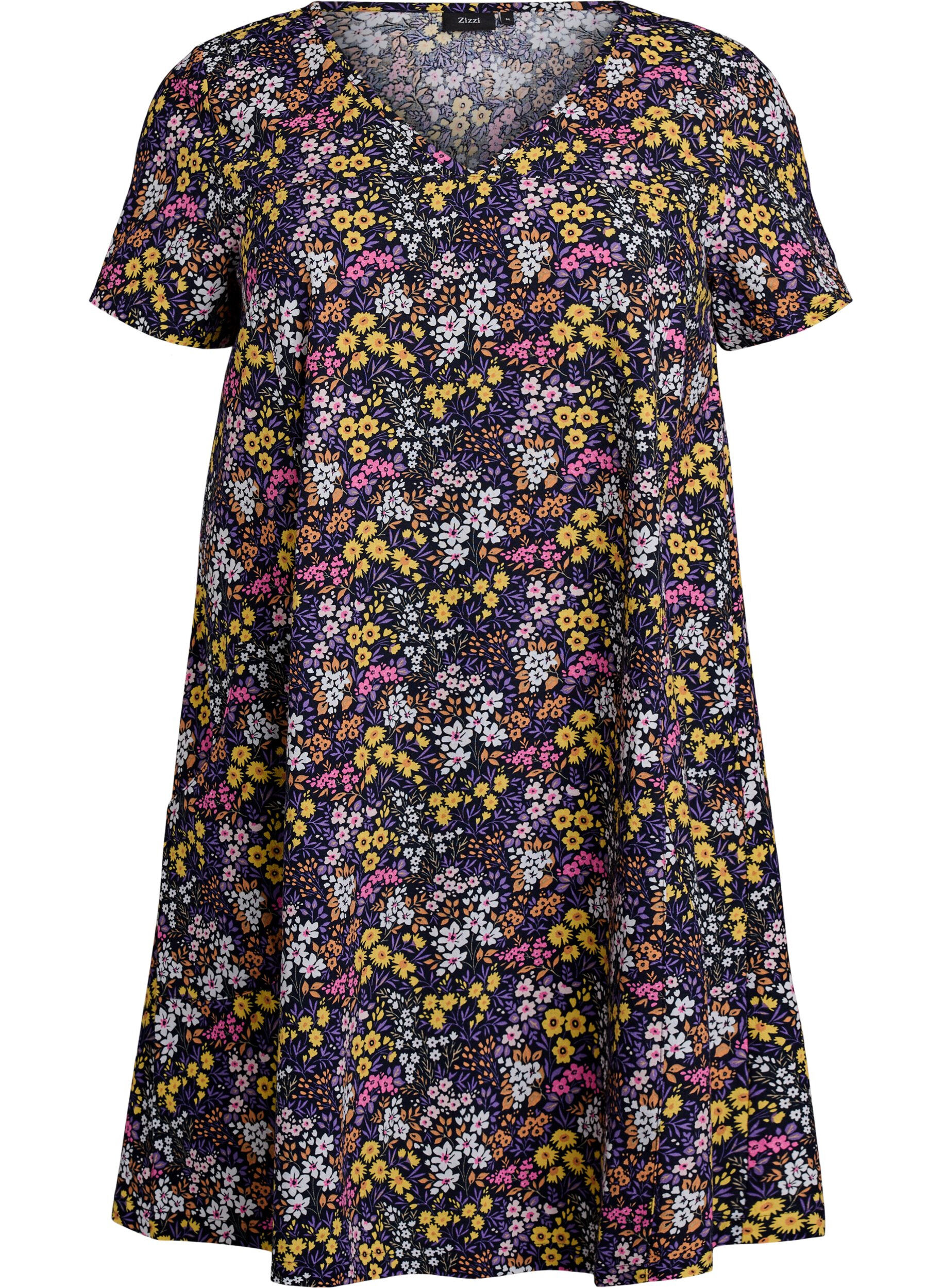 Kort a-shape kjole med blomsterprint
