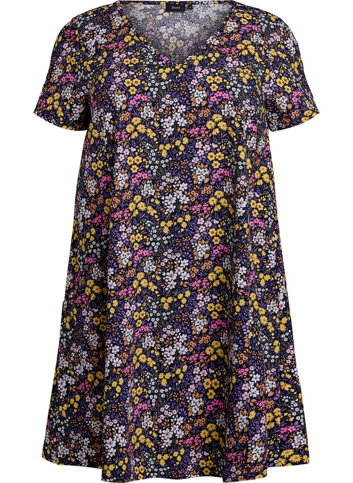 Kort a-shape kjole med blomsterprint, Bl&aring;, Packshot image number 0