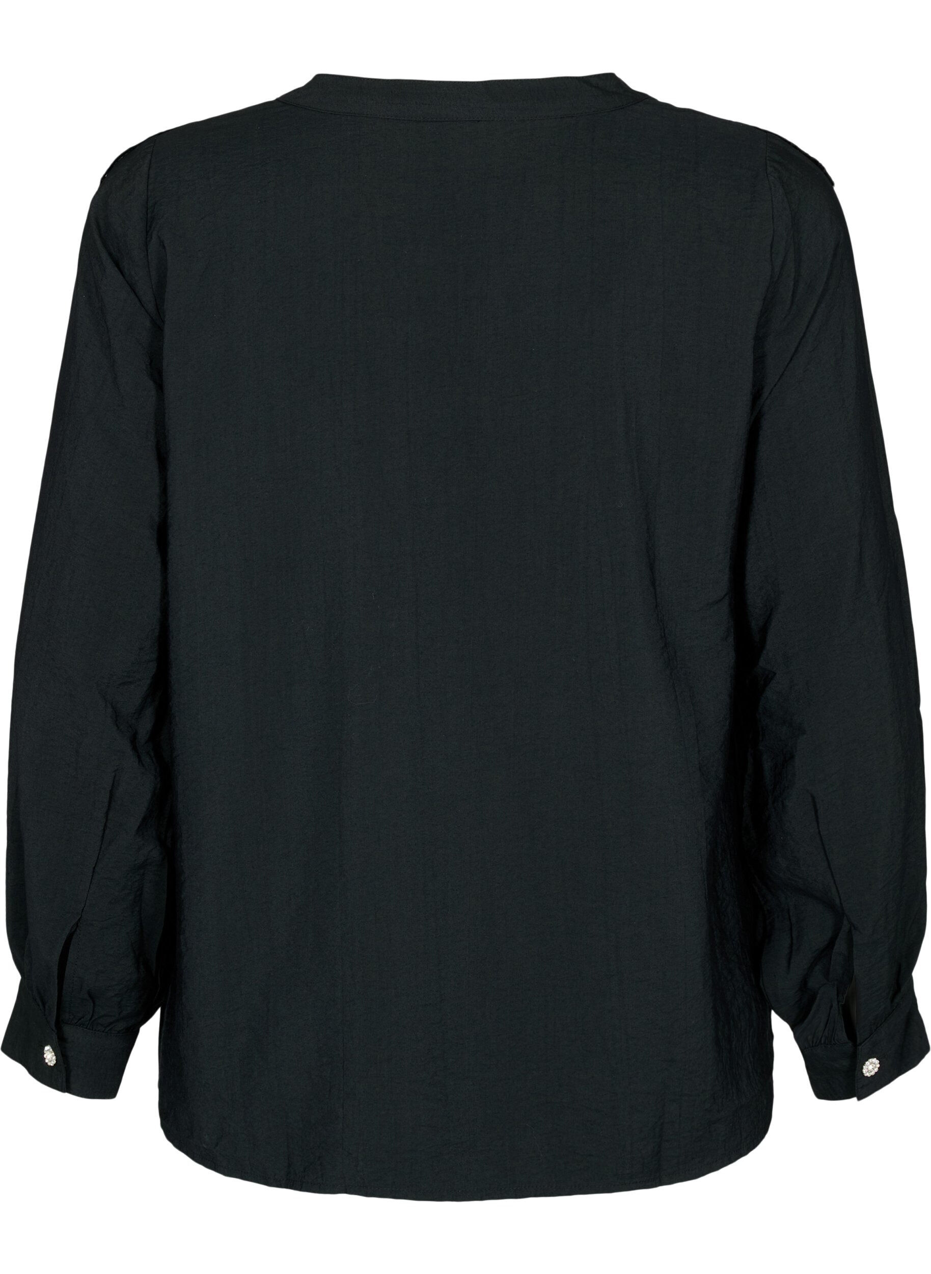 Zizzi Skjortebluse i viskose med fl&aelig;ser, Black, Packshot image number 1