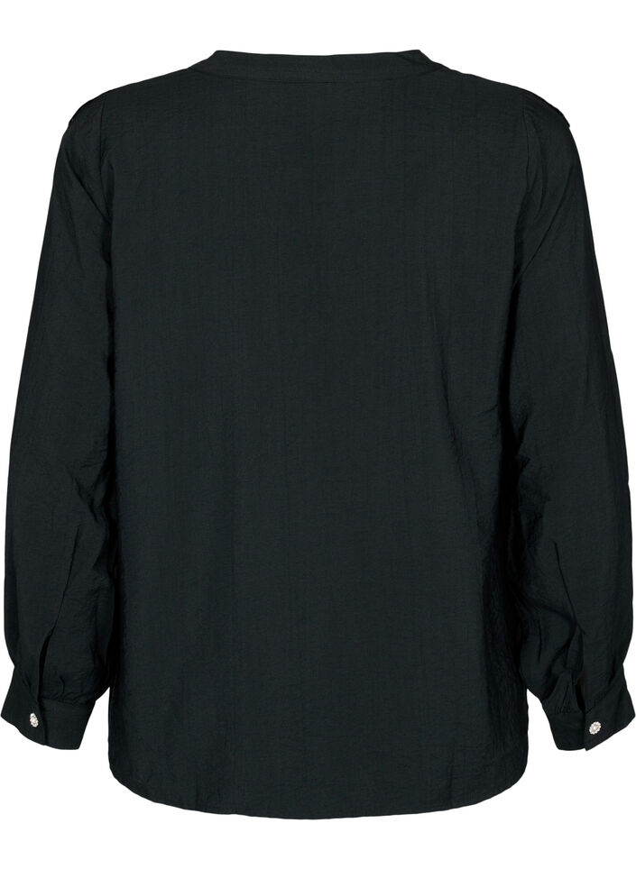 Skjortebluse i viskose med flæser, Black, Packshot image number 1