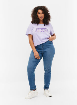 Bomulds t-shirt med printdetalje, Lavender ARIZONA, Model image number 2