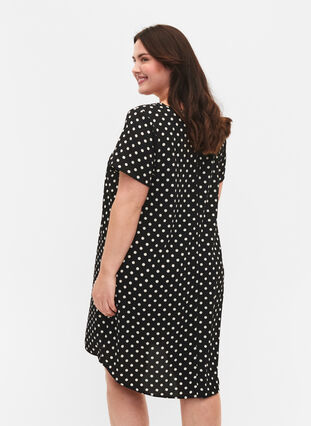 Printet kjole med korte ærmer, Black w. Dots, Model image number 1