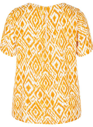 Kortærmet viskose bluse med print, Golden Yellow AOP, Packshot image number 1