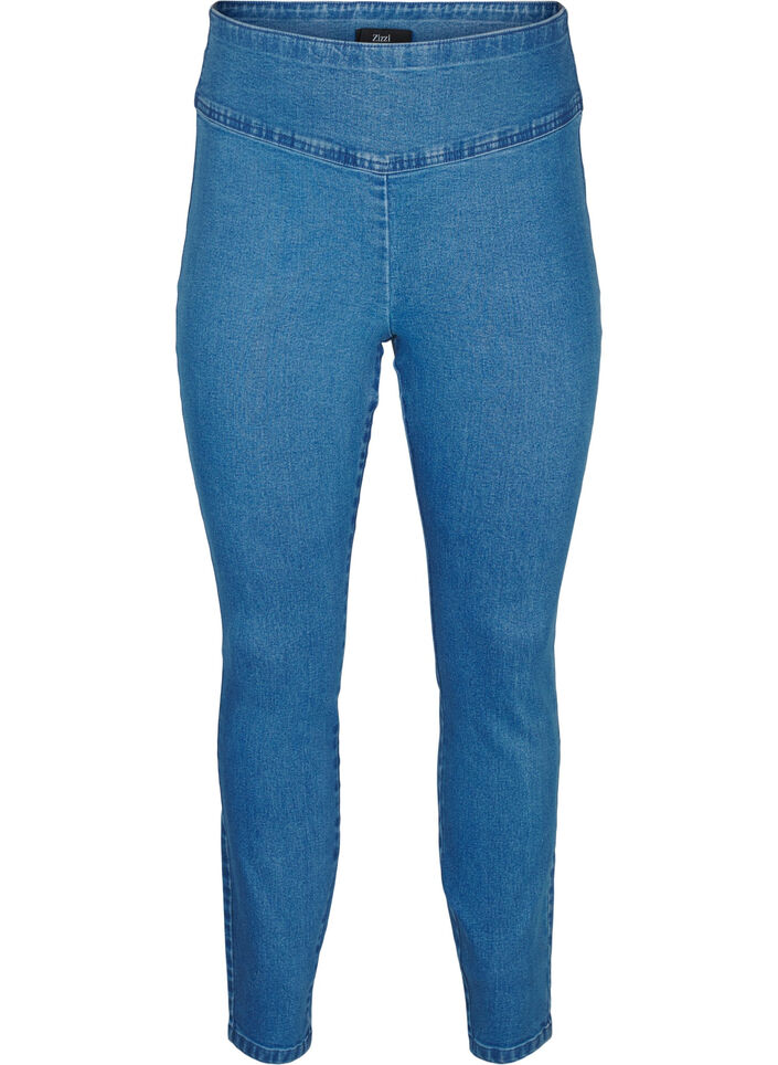 Stretchy jeggings med høj talje, Light Blue, Packshot image number 0