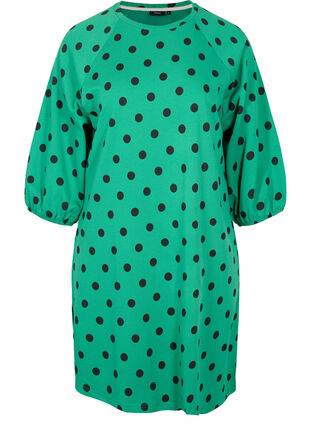 Prikket kjole med 3/4 ærmer, Jolly Green Dot, Packshot image number 0