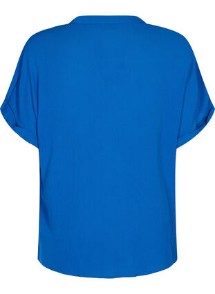 Kortærmet viskose skjorte med v-udskæring, Classic Blue, Packshot image number 1