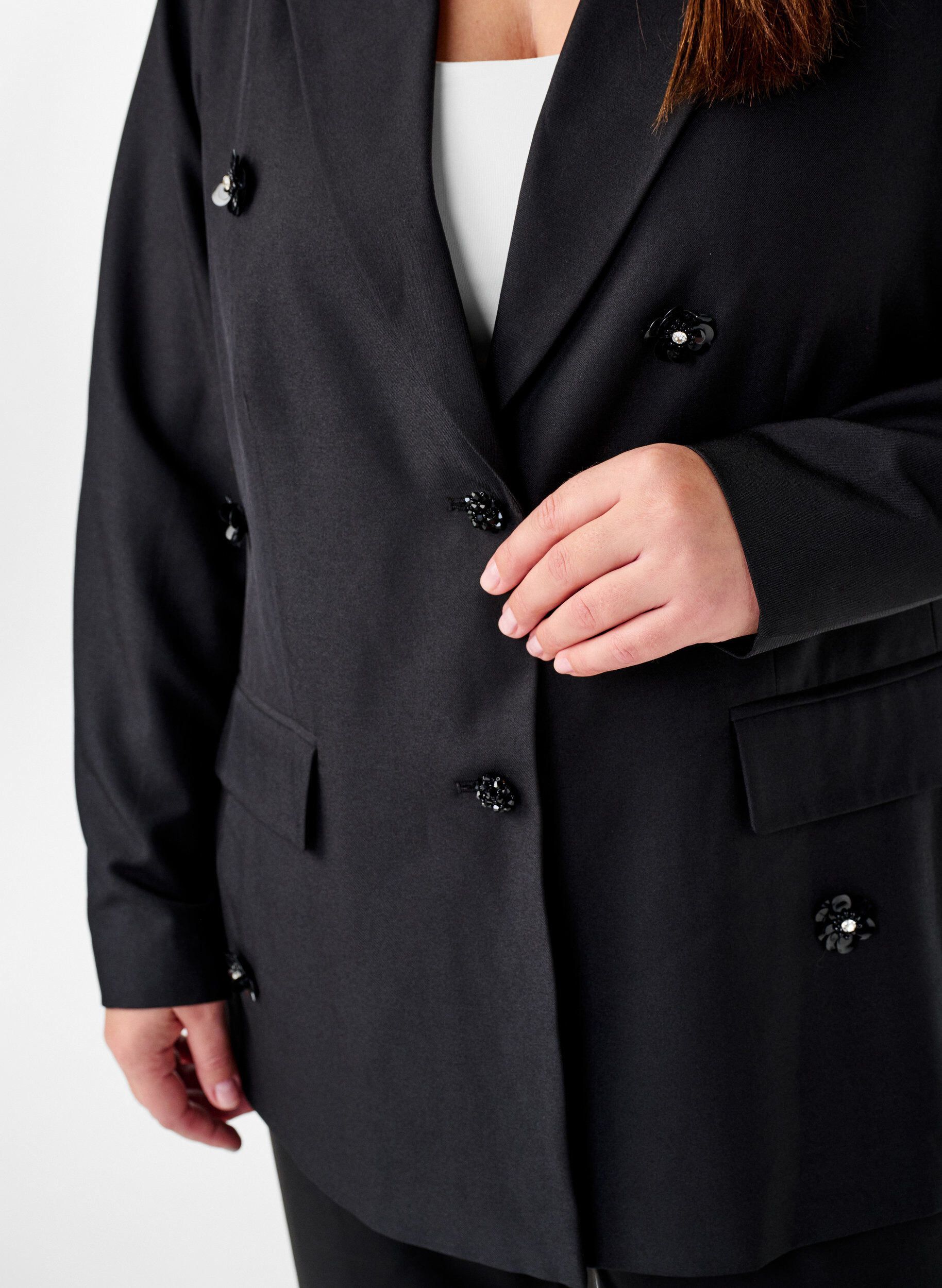 Zizzi Blazer med pailletblomster, Black, Model image number 2