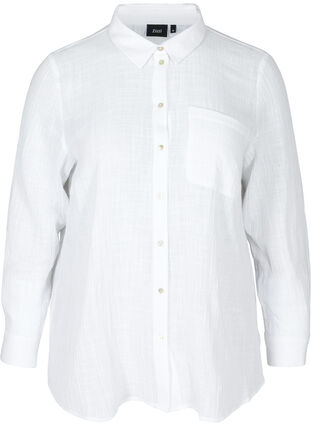 Langærmet skjorte i struktureret bomuld, White, Packshot image number 0