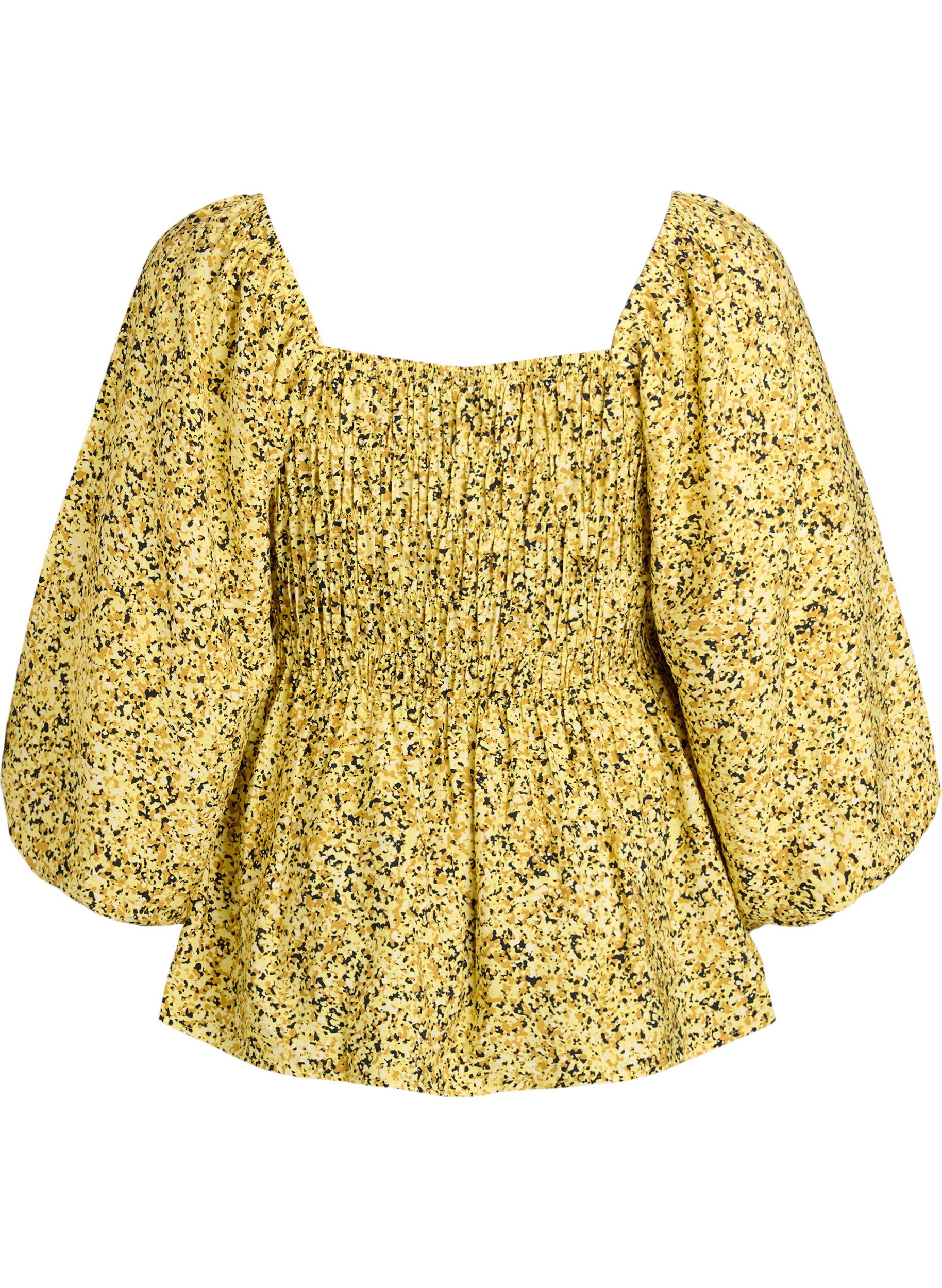 ZizziBluse med smock og firkantet halsudsk&aelig;ring, Gul, Packshot image number 1