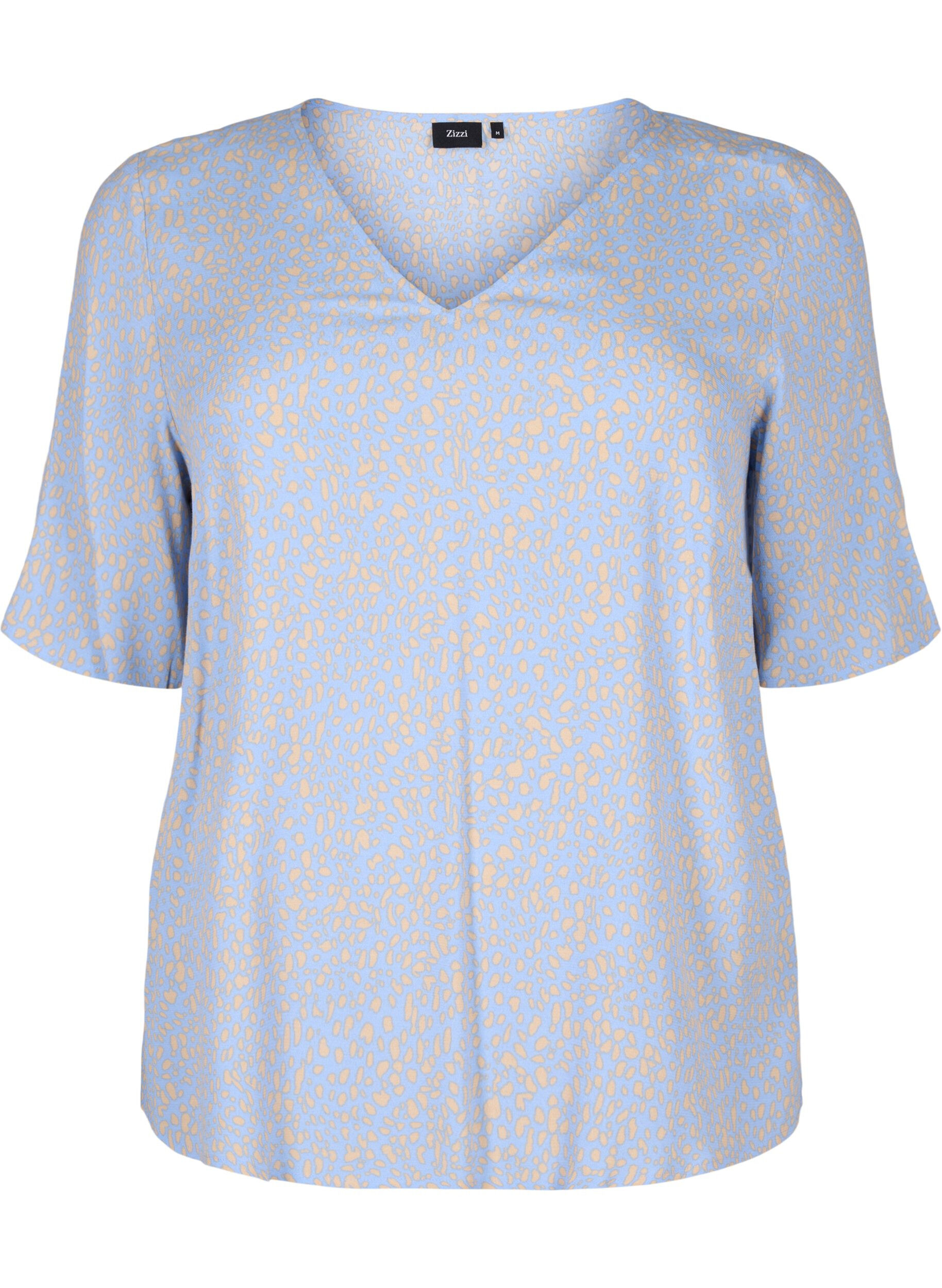 V-hals bluse i viskose med print