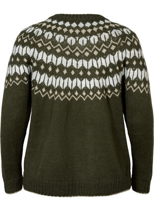 Mønstret strik cardigan med uld, Forest Night Comb, Packshot image number 1