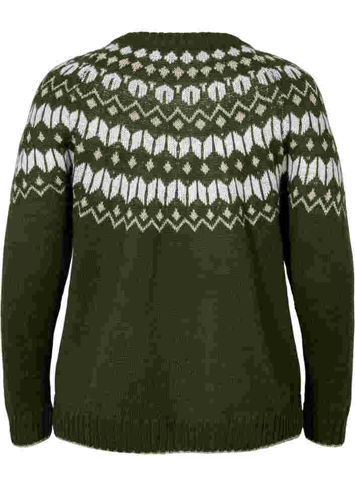 Mønstret strik cardigan med uld, Forest Night Comb, Packshot image number 1