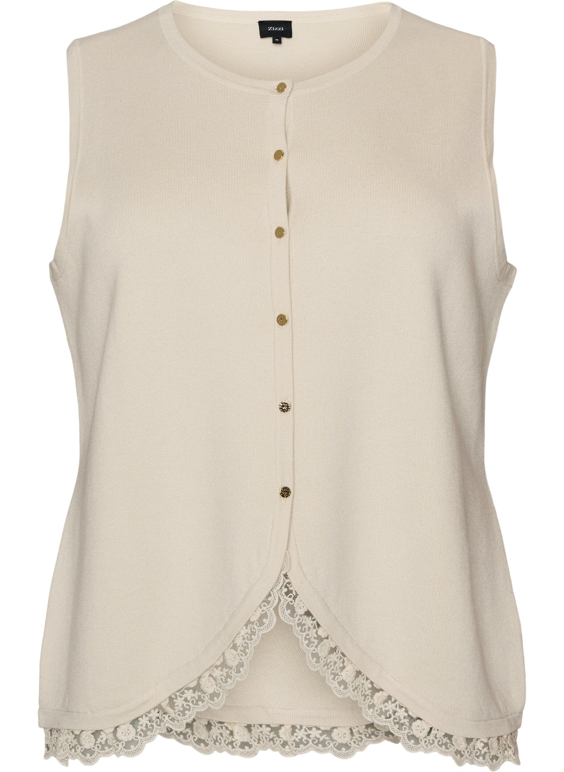 ZizziStrikvest med blondekant, Vanilla, Packshot image number 0