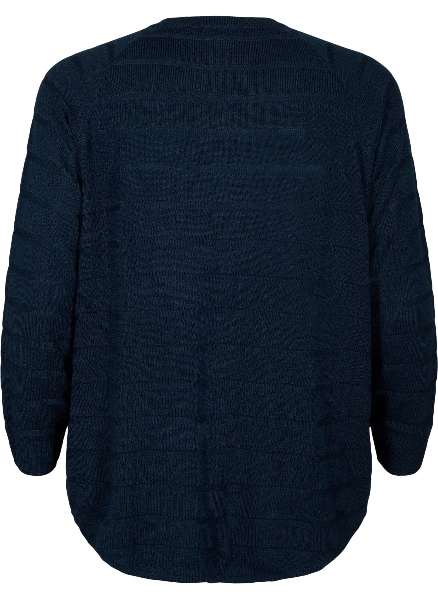 Zizzi Strikcardigan med tone-i-tone striber, Navy Blazer, Packshot image number 1