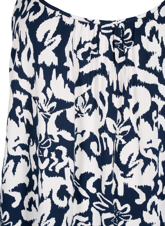 Viskose stropkjole med print, Navy Bl. Ethnic AOP, Packshot image number 2
