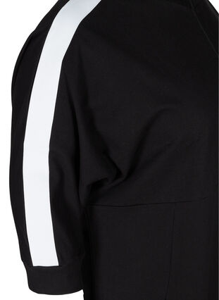 Bomulds sweatkjole med lynlås og 3/4 ærmer, Black, Packshot image number 3