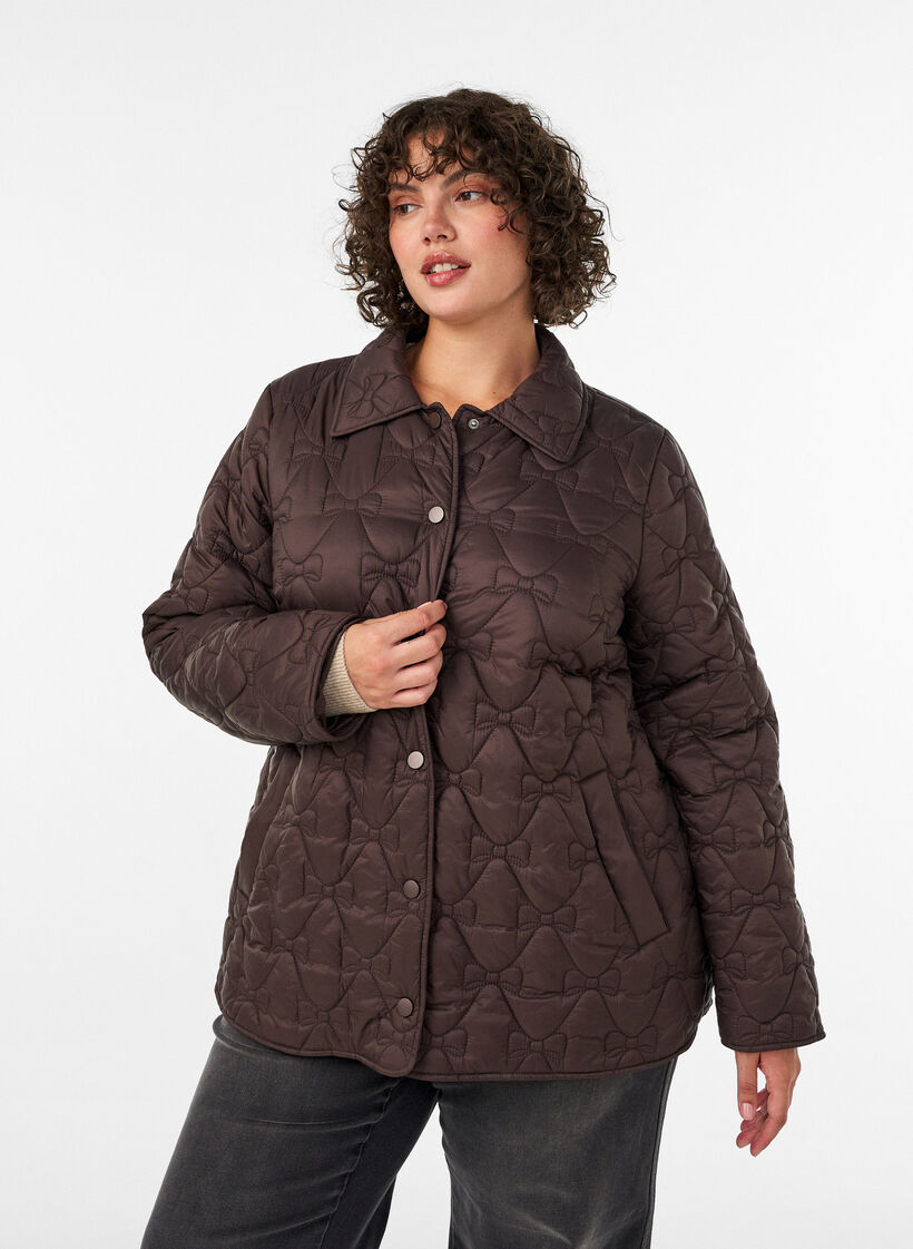 Let vatteret jakke med dekorativ quiltning, Brun, Model image number 0