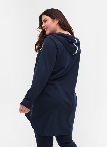 Lang sweatshirt med v-hals og hætte, Dark Sapphire, Model image number 1