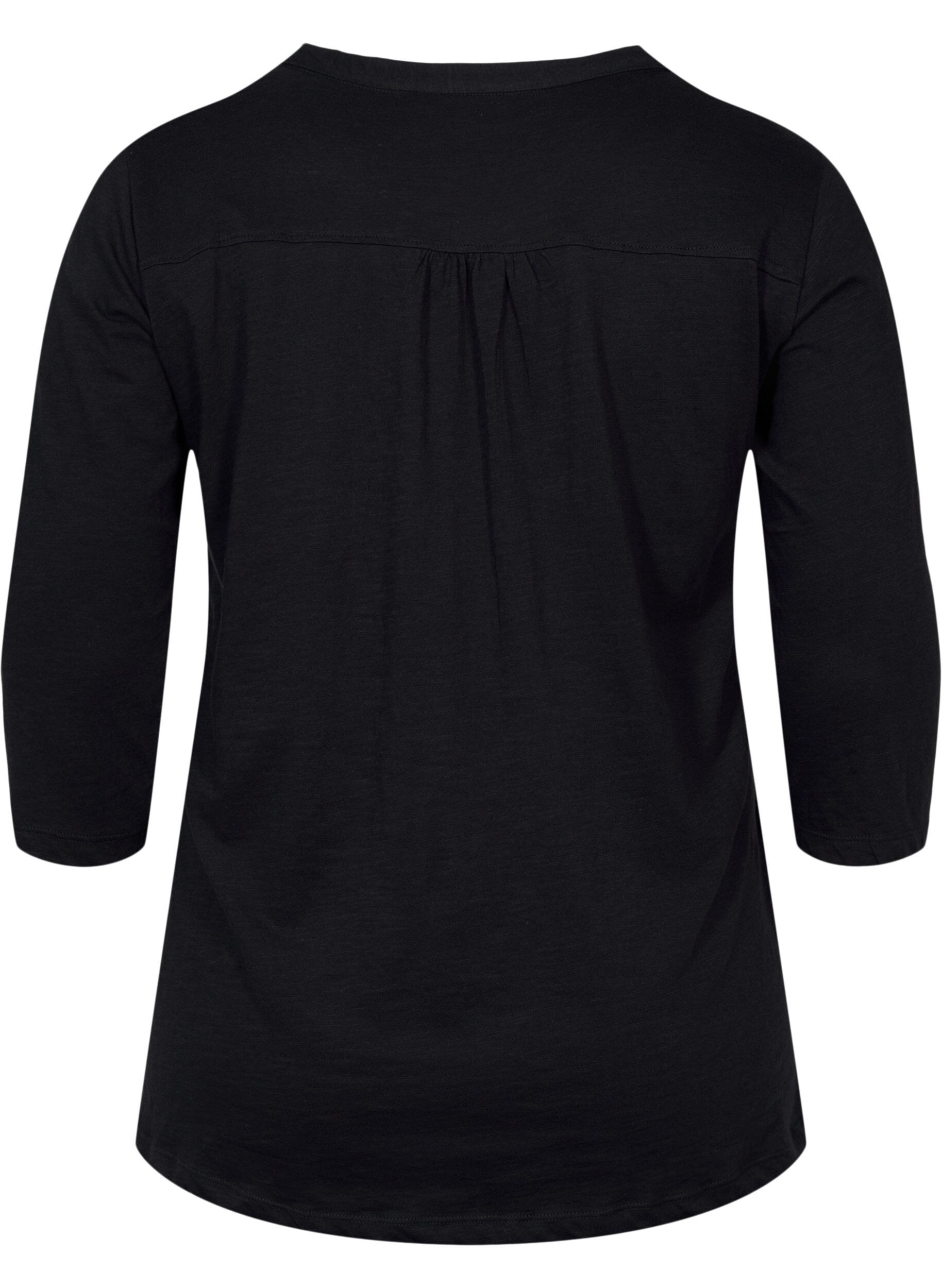 Zizzi Bomuldsbluse med 3/4 &aelig;rmer, Black, Packshot image number 1