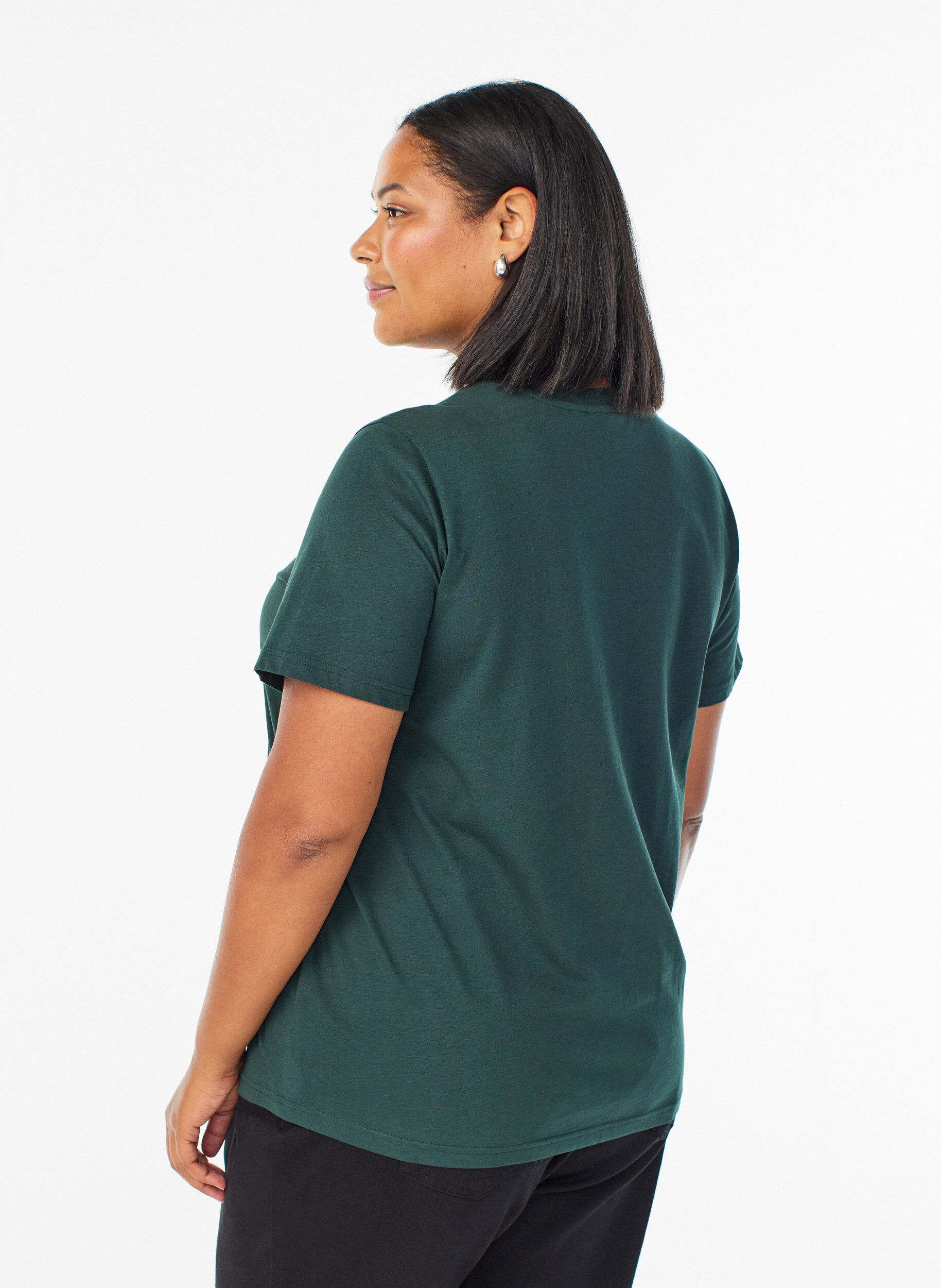 ZizziBasis t-shirt i bomuld med rund hals, Gr&oslash;n, Model image number 2