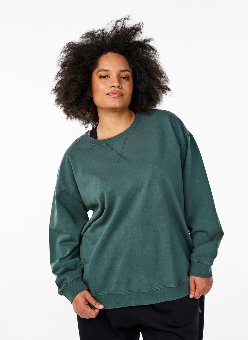 Løs sweatshirt med washed look, Grøn, Model image number 0