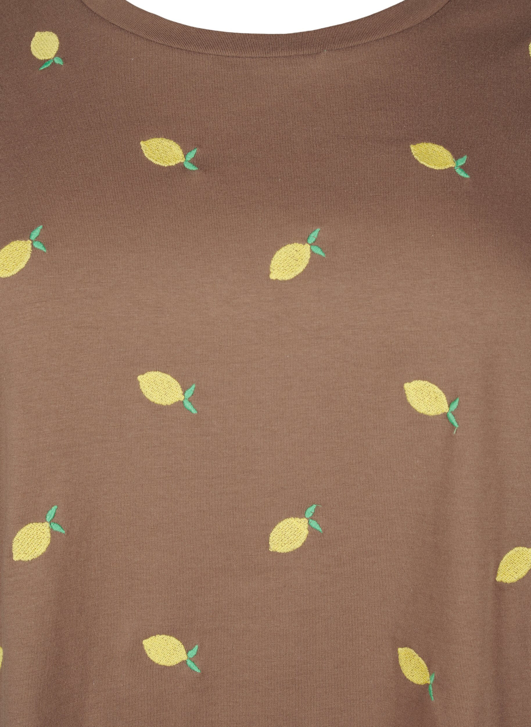 Zizzi T-shirt i &oslash;kologisk bomuld med citroner., Coca M. Lemon Emb., Packshot image number 2