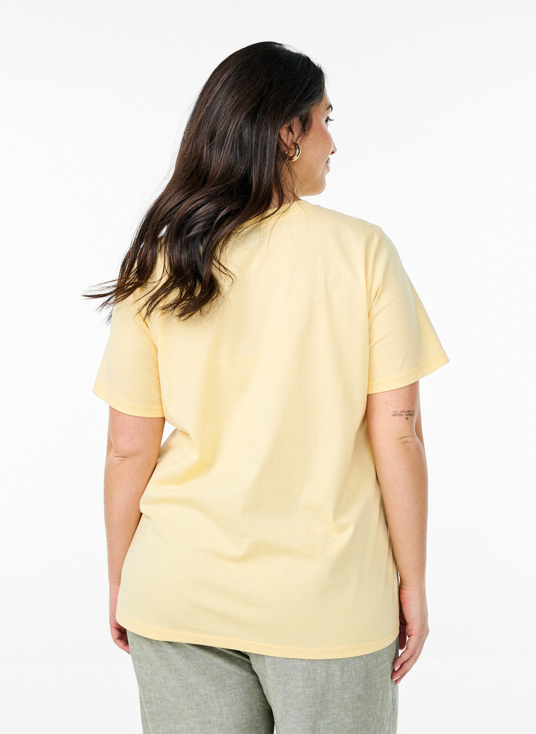 ZizziBasis t-shirt i bomuld med rund hals , Gul, Model image number 2
