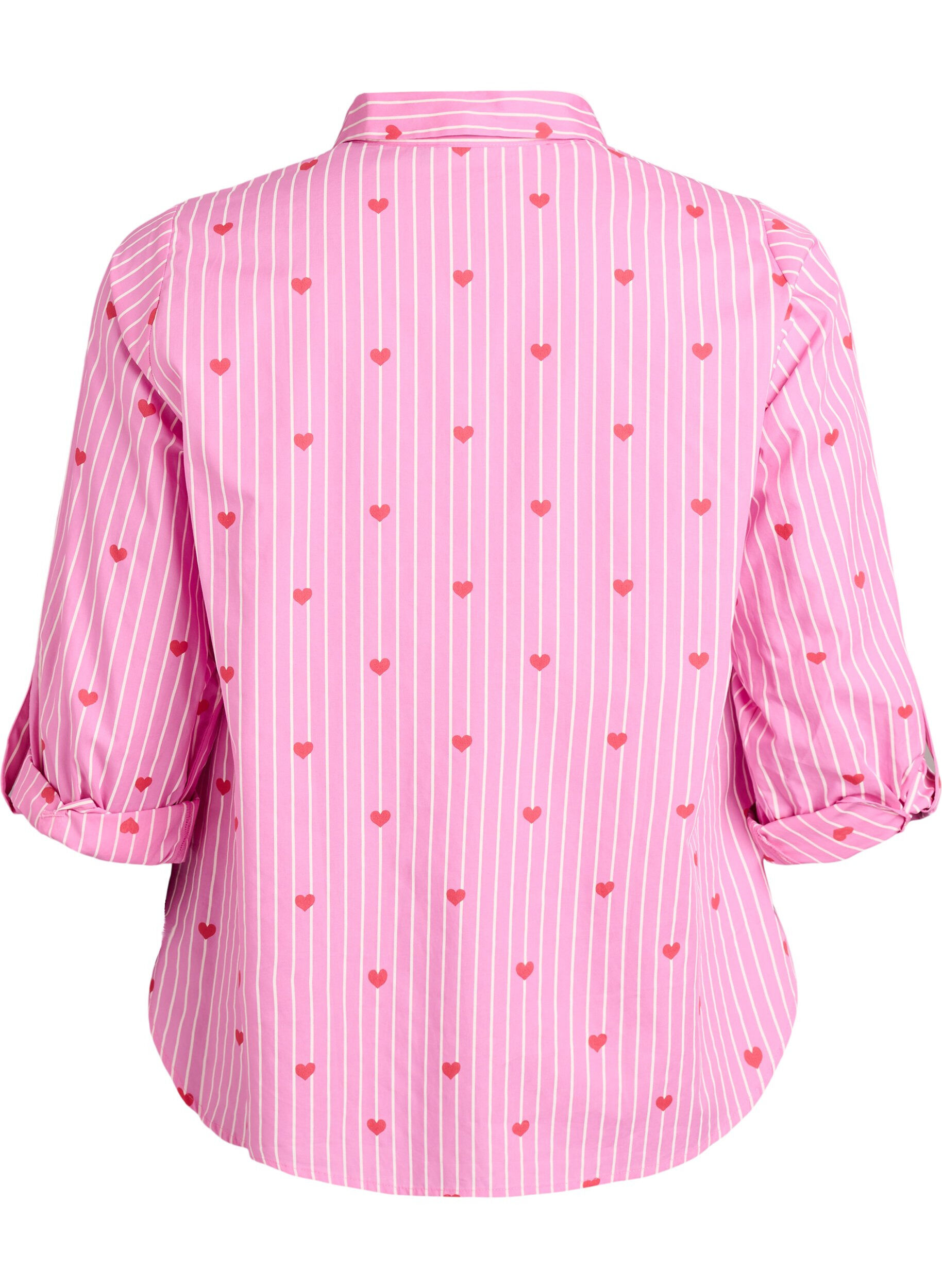 ZizziSkjortebluse med striber og hjerter, Lyser&oslash;d, Packshot image number 1