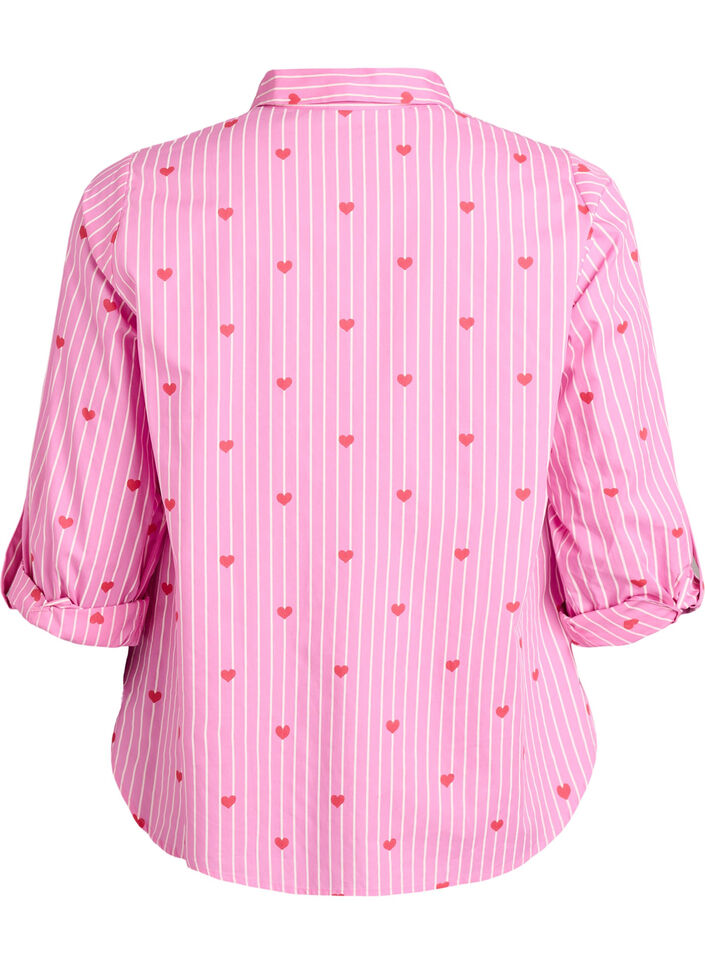 Skjortebluse med striber og hjerter, Lyser&oslash;d, Packshot image number 1