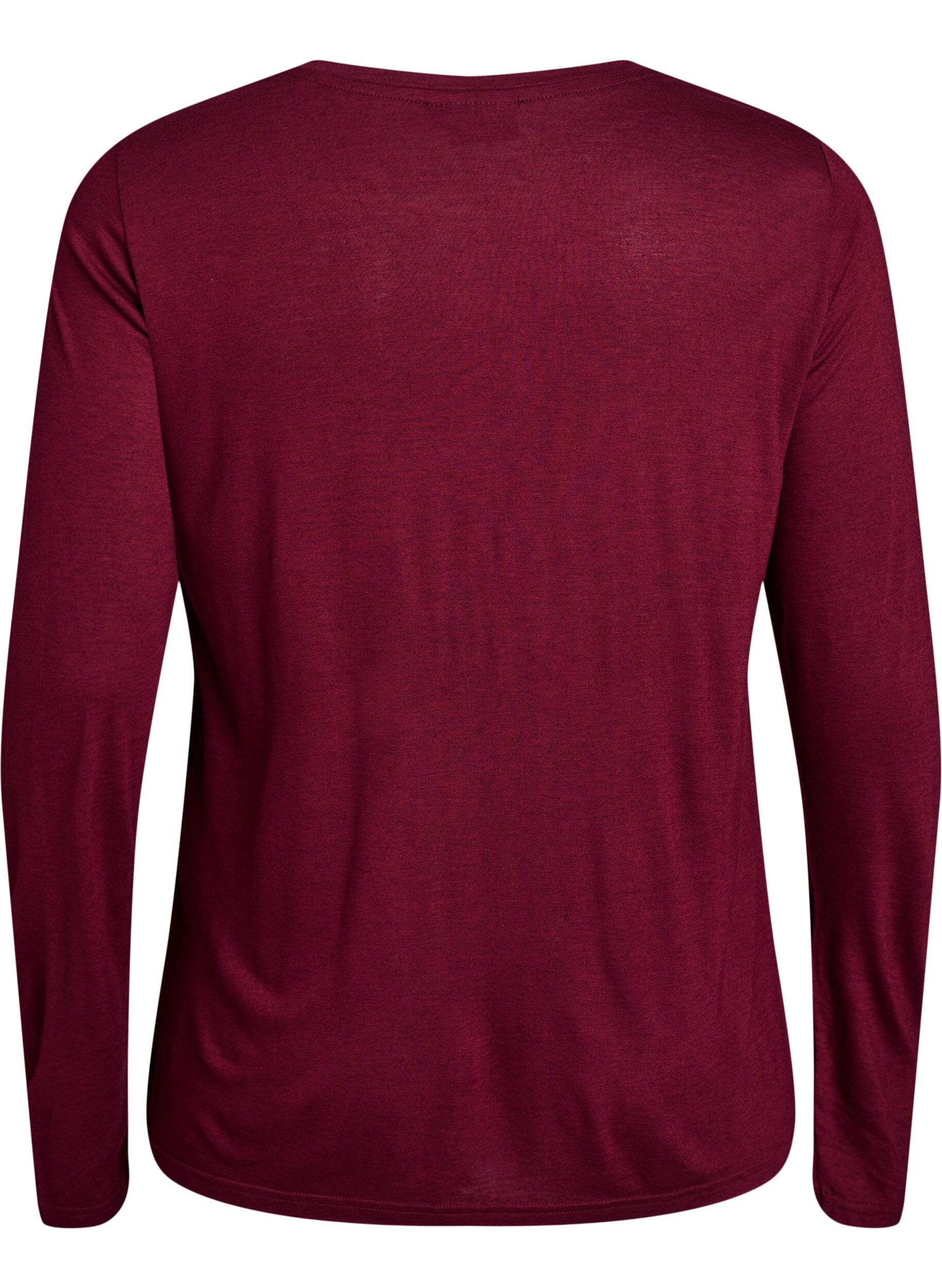 ZizziLang&aelig;rmet bluse i uld og viskose, M&oslash;rk Bordeaux, Packshot image number 1
