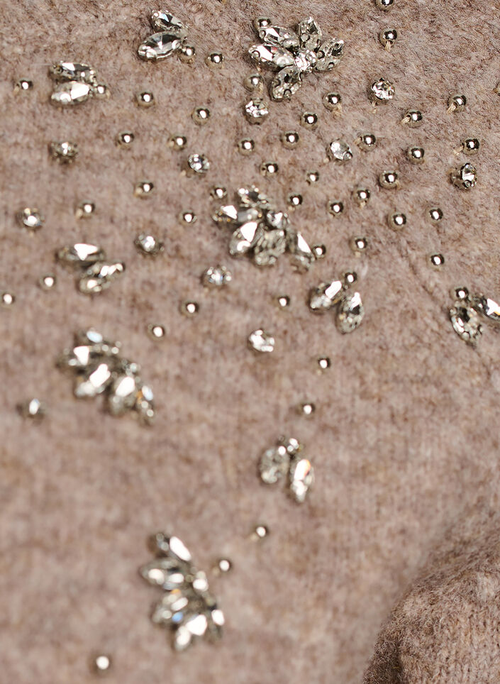 Strikbluse med rhinsten og nitter, Beige, Packshot image number 2