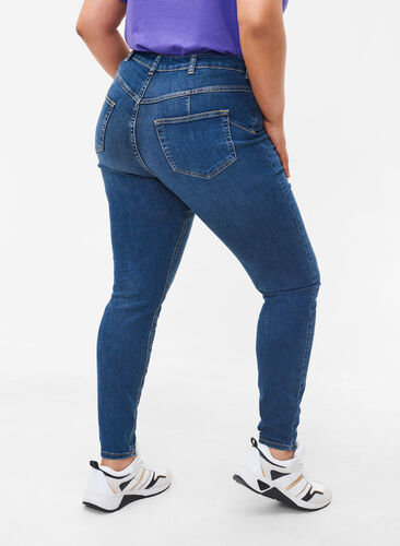 Højtaljede Amy jeans med push up, Blue denim, Model image number 1