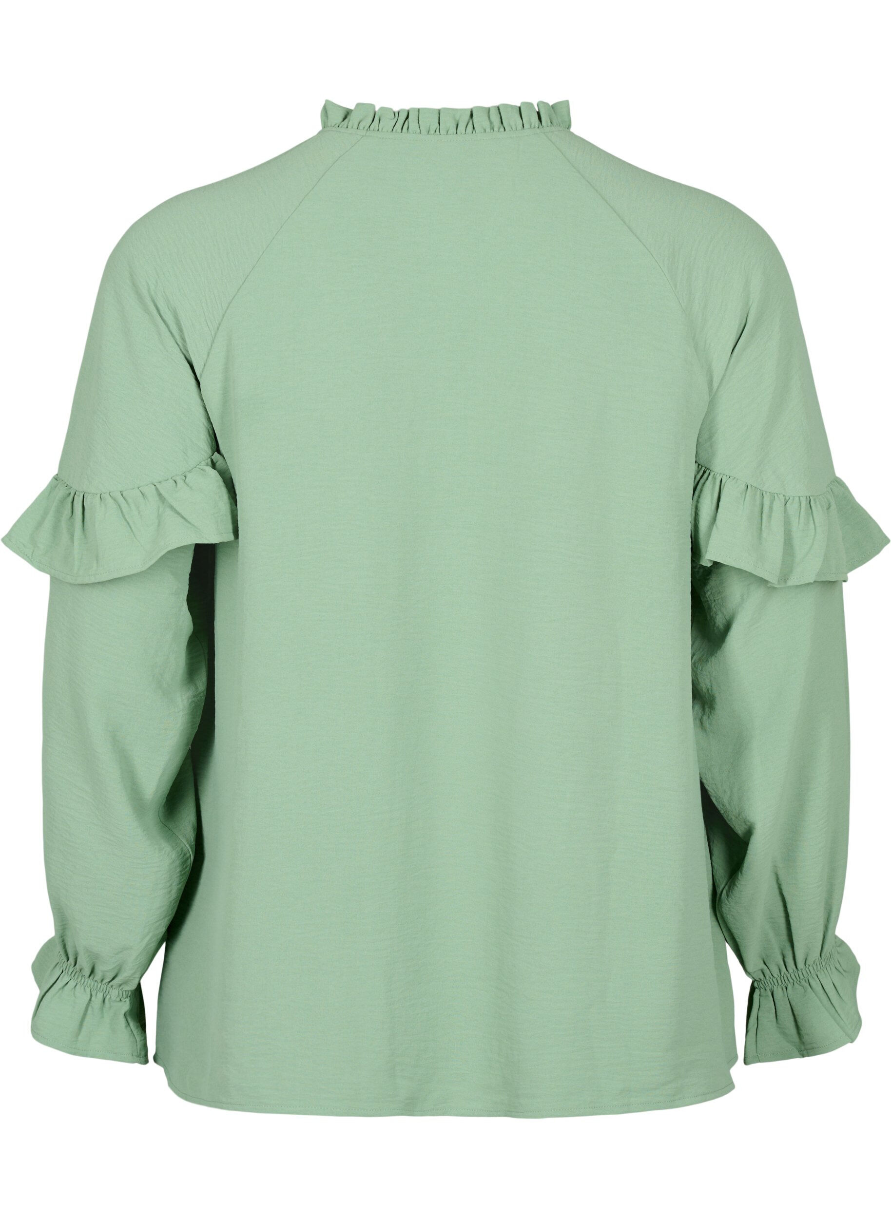 Zizzi Bluse med fl&aelig;ser og knapper, Green Bay, Packshot image number 1