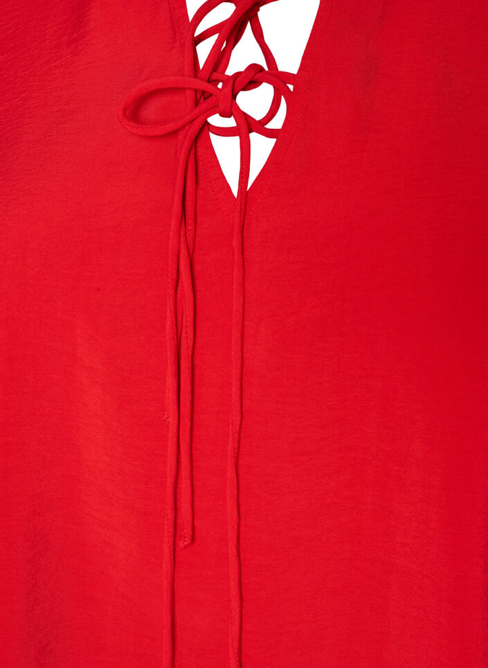 Viskosebluse med bindeb&aring;nd og fl&aelig;sedetaljer, R&oslash;d, Packshot image number 2