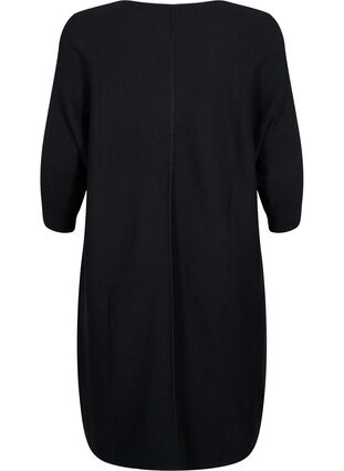 Ribstrikket kjole med 3/4 ærmer, Black, Packshot image number 1