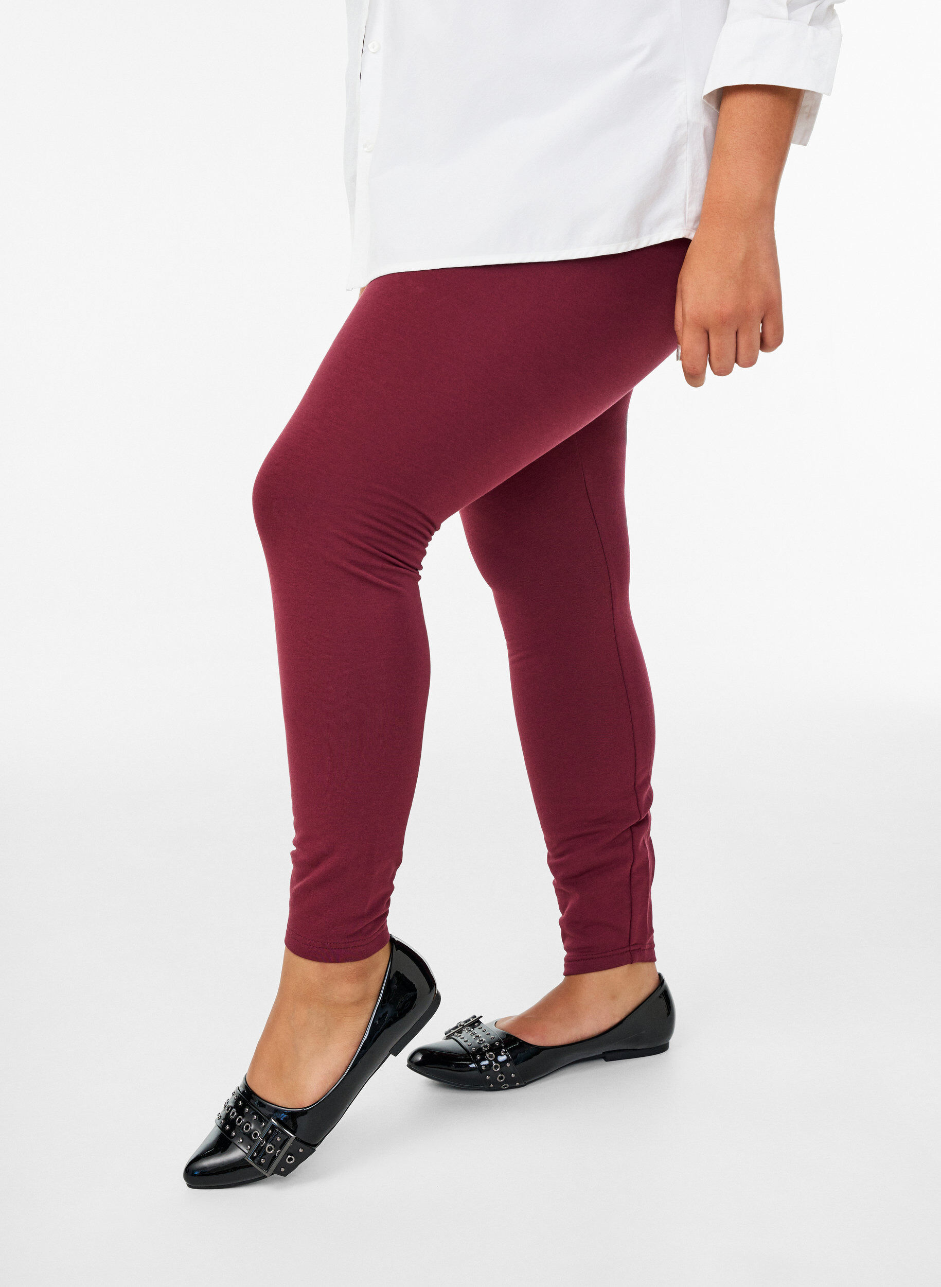 Leggings i bomuld med foer, M&oslash;rk Bordeaux, Model